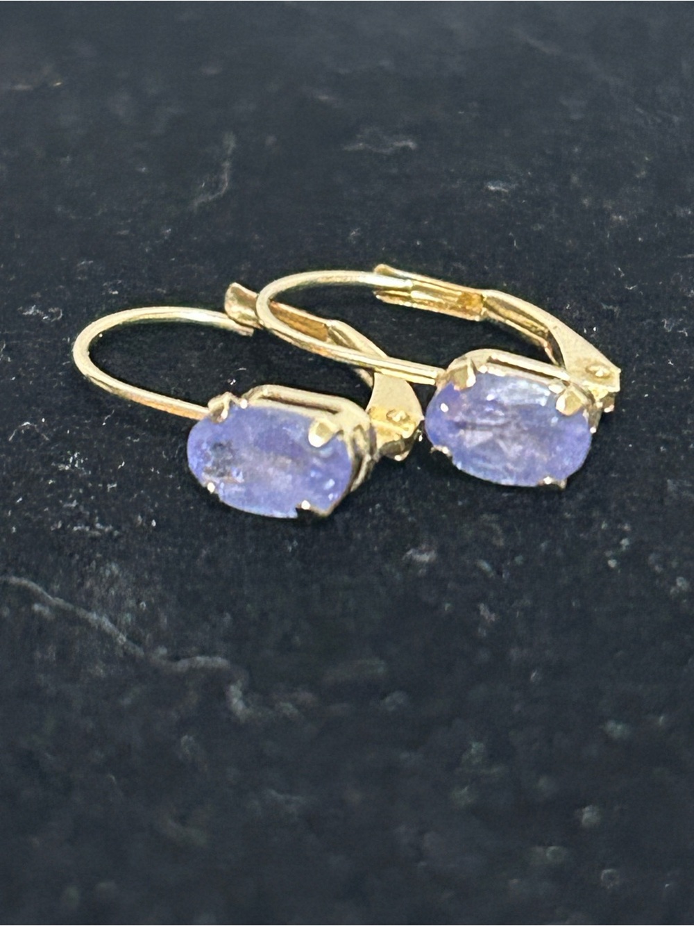 14K Gold Rare Gems Of Earth Oval Tanzanite Leverback Earrings
